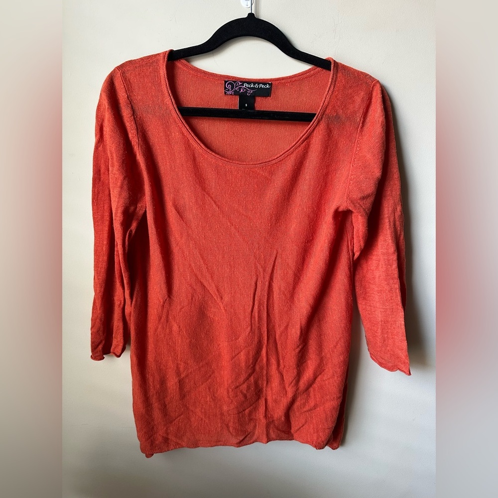 Peck & Peck Woman’s Blouse Top Medium 100% Linen Blend Round Neck Shirt